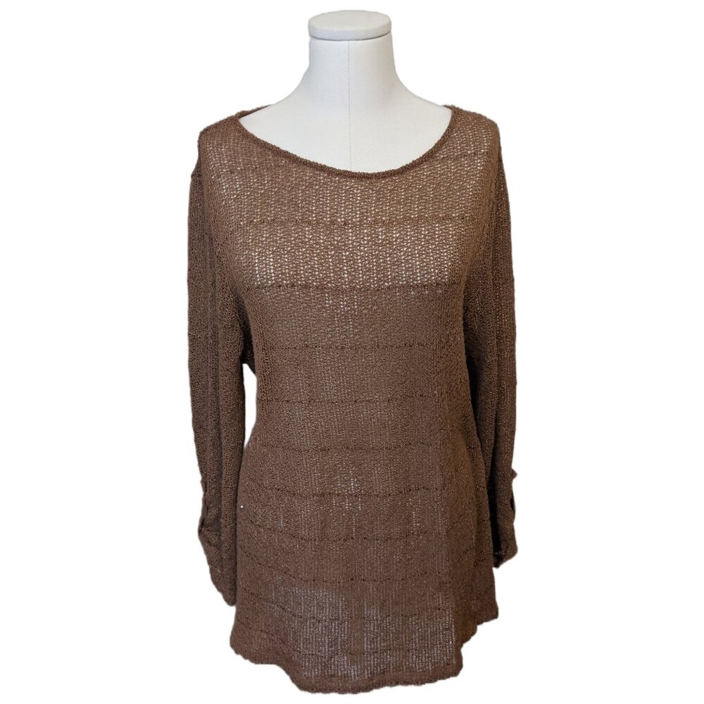 Indigo Soul Brown Open Knit Metallic Sequin Top Boho Tunic Lagenlook Artsy XL